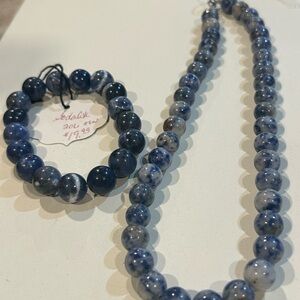 Blue Beaded Necklace and Bracelet Set